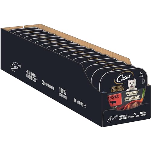 Cesar Natural Goodness Premium Hunde Nassfutter in der Schale Terrine Getreidefrei Superfoods mit Rind 16x100g von Cesar