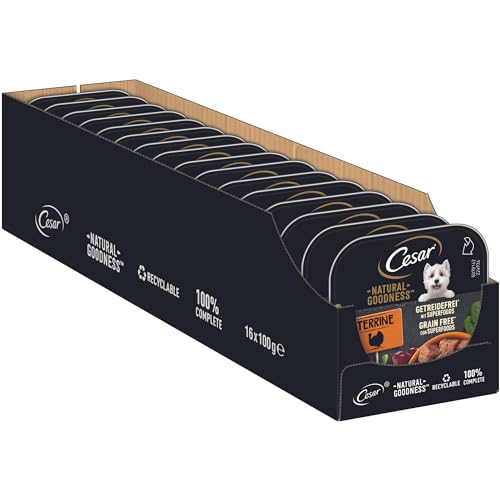 Cesar Natural Goodness Premium Hunde Nassfutter in der Schale Terrine Getreidefrei mit Superfoods und Truthahn 16x100g von Cesar