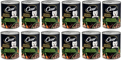 Cesar Natural Goodness Nassfutter für ausgewachsene Hunde reich an Lammfleisch, garniert mit Karotten, Kartoffeln und Spinat, Dose 12 x 400g von Cesar