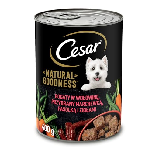 Cesar Natural Goodness Nassfutter für ausgewachsene Hunde reich an Rindfleisch, garniert mit Karotten, grünen Bohnen und Kräutern, Dose 12 x 400g von Cesar