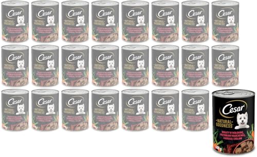 Cesar Natural Goodness Nassfutter für ausgewachsene Hunde reich an Rindfleisch, garniert mit Karotten, grünen Bohnen und Kräutern, Dose 24 x 400g von Cesar