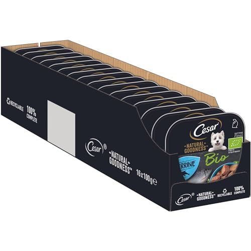 Cesar Natural Goodness Premium Bio Hunde Nassfutter in der Schale Terrine mit Fisch 16x100g von Cesar