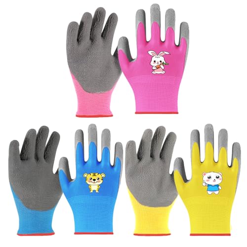 CesmiPSteh 3 Paar Gartenhandschuhe für Kinder 2-4 Jahre,Rutschfeste Kinder Arbeitshandschuhe,Schutzhandschuhe Gartenhandschuhe mit Latexbeschichtung,Kinderhandschuhe für Gartenarbeit Junge Mädchen von CesmiPSteh