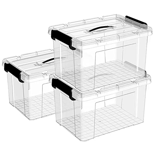 Cetomo,15L,3er-Pack, Aufbewahrungsbox mit deckel,Aufbewahrungsboxen, mit Clips, stapelbar, Wohnzimmer, Schlafzimmer.lebensmittelecht,Verschlussclips,Neumaterial Plastik-Box transparent von Cetomo
