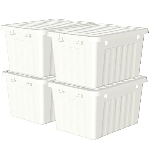 Cetomo,15L,4er-Pack, Aufbewahrungsbox mit deckel,Aufbewahrungsboxen, mit Clips, stapelbar, Wohnzimmer, Schlafzimmer.lebensmittelecht,Verschlussclips,Neumaterial Plastik-Box weiß von Cetomo