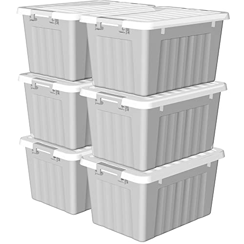 Cetomo,15L,6er-Pack, Aufbewahrungsbox mit deckel,Aufbewahrungsboxen, mit Clips, stapelbar, Wohnzimmer, Schlafzimmer.lebensmittelecht ,Verschlussclips,Neumaterial Plastik-Box grau von Cetomo