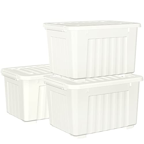 Cetomo,35L,3er-Pack, Aufbewahrungsbox mit deckel,Aufbewahrungsboxen, mit Clips, stapelbar, Wohnzimmer, Schlafzimmer.lebensmittelecht,Verschlussclips,Neumaterial Plastik-Box weiß von Cetomo