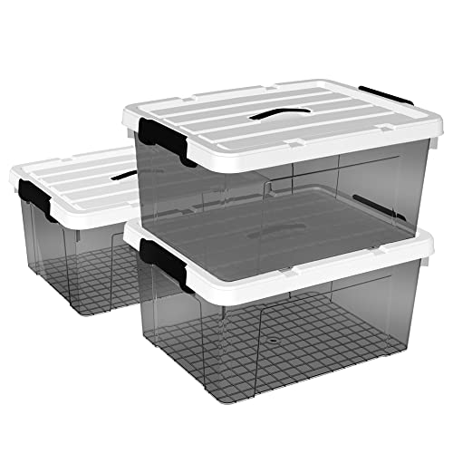 Cetomo,35L,3er-Pack, Aufbewahrungsbox mit deckel,Aufbewahrungsboxen, mit Clips, stapelbar, Wohnzimmer, Schlafzimmer.lebensmittelecht ,Verschlussclips,Neumaterial Plastik-Box transparent schwarz von Cetomo