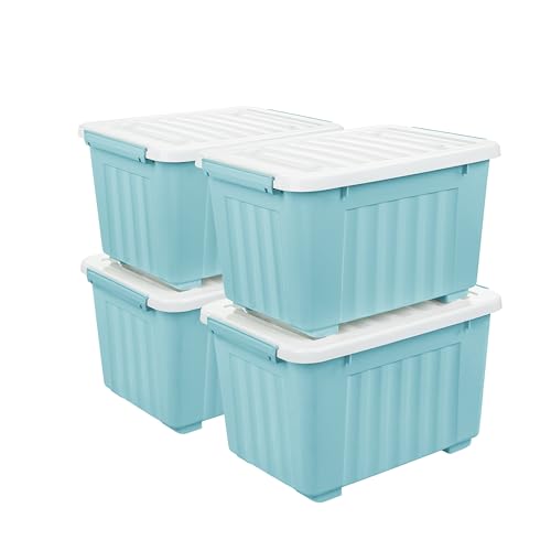 Cetomo,35L,4er-Pack, Aufbewahrungsbox mit deckel,Aufbewahrungsboxen, mit Clips, stapelbar, Wohnzimmer, Schlafzimmer.lebensmittelecht,Verschlussclips,Neumaterial Plastik-Box blau von Cetomo