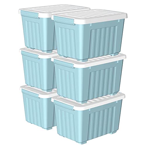 Cetomo,35L,6er-Pack, Aufbewahrungsbox mit deckel,Aufbewahrungsboxen, mit Clips, stapelbar, Wohnzimmer, Schlafzimmer.lebensmittelecht,Verschlussclips,Neumaterial Plastik-Box blau von Cetomo