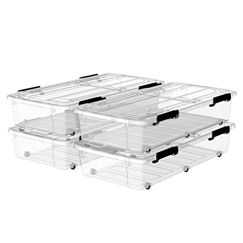 Cetomo,50L,4er-Pack, Aufbewahrungsbox mit deckel,Aufbewahrungsboxen, mit Clips, stapelbar, Wohnzimmer, Schlafzimmer.lebensmittelecht,Verschlussclips,Neumaterial Plastik-Box transparent von Cetomo