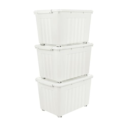 Cetomo,55L,3er-Pack, Aufbewahrungsbox mit deckel,Aufbewahrungsboxen, mit Clips, stapelbar, Wohnzimmer, Schlafzimmer.lebensmittelecht,Verschlussclips,Neumaterial Plastik-Box weiß von Cetomo