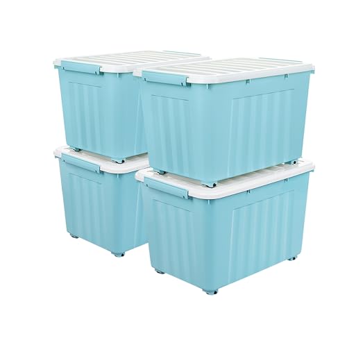 Cetomo,55L,4er-Pack, Aufbewahrungsbox mit deckel,Aufbewahrungsboxen, mit Clips, stapelbar, Wohnzimmer, Schlafzimmer.lebensmittelecht,Verschlussclips,Neumaterial Plastik-Box blau von Cetomo