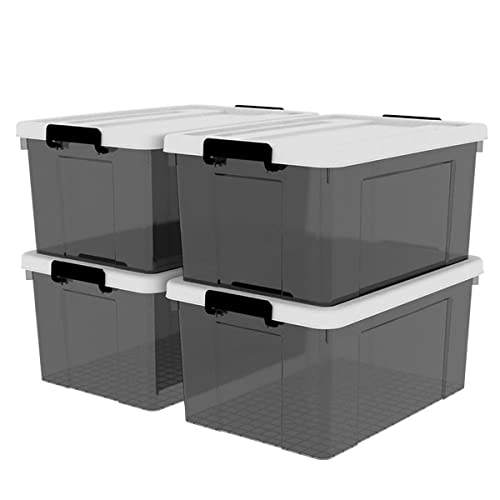 Cetomo,65L,4er-Pack, Aufbewahrungsbox mit deckel,Aufbewahrungsboxen, mit Clips, stapelbar, Wohnzimmer, Schlafzimmer.lebensmittelecht ,Verschlussclips,Neumaterial Plastik-Box transparent von Cetomo