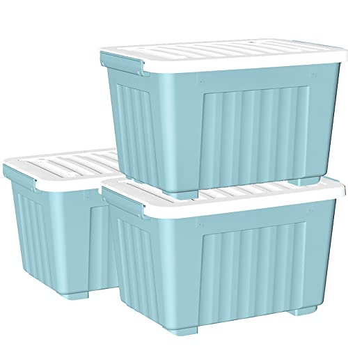 Cetomo,80L,3er-Pack, Aufbewahrungsbox mit deckel,Aufbewahrungsboxen, mit Clips, stapelbar, Wohnzimmer, Schlafzimmer.lebensmittelecht,Verschlussclips,Neumaterial Plastik-Box blau von Cetomo