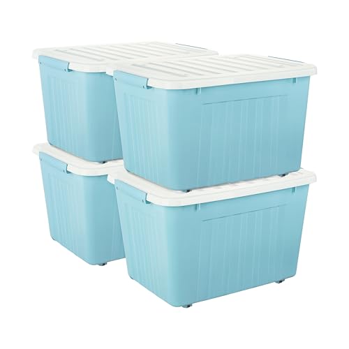 Cetomo,80L,4er-Pack, Aufbewahrungsbox mit deckel,Aufbewahrungsboxen, mit Clips, stapelbar, Wohnzimmer, Schlafzimmer.lebensmittelecht,Verschlussclips,Neumaterial Plastik-Box blau von Cetomo