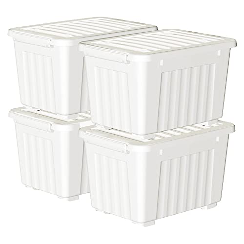 Cetomo,80L,4er-Pack, Aufbewahrungsbox mit deckel,Aufbewahrungsboxen, mit Clips, stapelbar, Wohnzimmer, Schlafzimmer.lebensmittelecht,Verschlussclips,Neumaterial Plastik-Box weiß von Cetomo