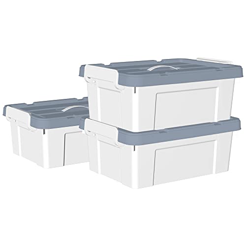 Cetomo 15L*3 Kunststoff-Aufbewahrungsbox Box mit haltbarem Deckel und Sicherheitsverschluss stapelbar und verschachtelbar 3-Packs Weiß von Cetomo