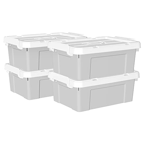Cetomo 15 l x 4 Kunststoff-Aufbewahrungsbox, Tragetasche, Organisationsbehälter mit robustem Deckel und sicheren Verriegelungsschnallen, stapelbar und stapelbar, 4 Stück, grau mit Schnalle von Cetomo