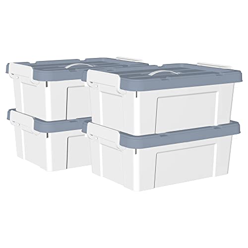 Cetomo 15L*4 Kunststoff-Aufbewahrungsbox Box mit haltbarem Deckel und Sicherheitsverschluss stapelbar und verschachtelbar 4 Stück Weiß von Cetomo