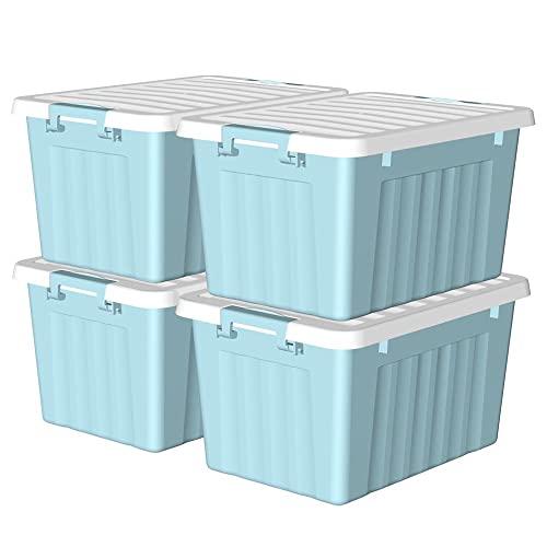 Cetomo 15L*4 Aufbewahrungsboxen mit Deckeln, Kunststoff-Aufbewahrungsbox mit Clips, Kunststoffbox, Ordnungsboxen für Zuhause und Büro, BPA-frei, Nestbar, Stapelbar, Blau, 15L-4er Pack von Cetomo
