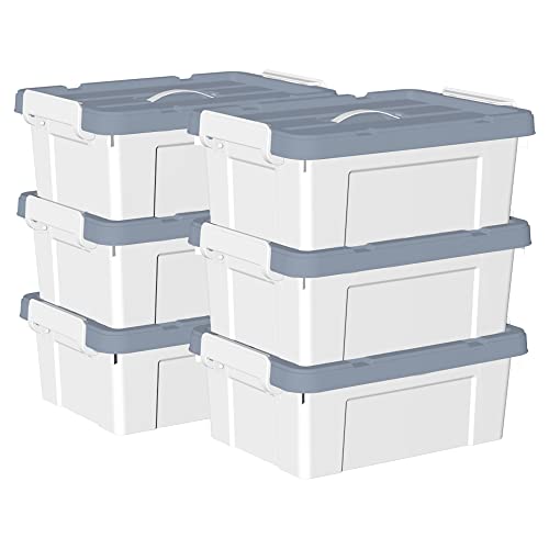 Cetomo 15L * 6 Kunststoff-Aufbewahrungsbox Box mit haltbarem Deckel und Sicherheitsverschluss stapelbar und verschachtelt 6-Packs weiß von Cetomo