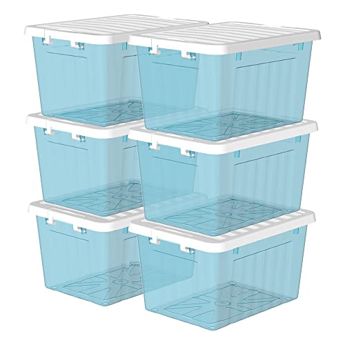Cetomo 15 l x 6 Kunststoff-Aufbewahrungsbox, transparentblau, Tragetasche, Organisationsbehälter mit robustem Deckel und sicheren Verriegelungsschnallen, stapelbar und stapelbar, 6 Stück, mit Schnalle von Cetomo