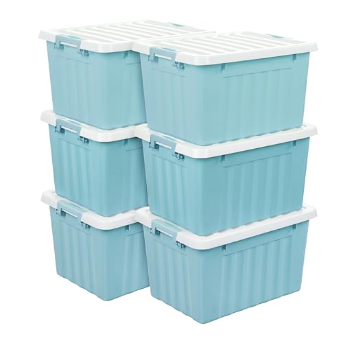 Cetomo,15L,6er-Pack, Aufbewahrungsbox mit deckel,Aufbewahrungsboxen, mit Clips, stapelbar, Wohnzimmer, Schlafzimmer.lebensmittelecht,Verschlussclips,Neumaterial Plastik-Box blau von Cetomo