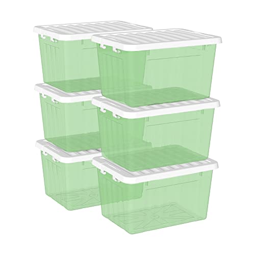 Cetomo 15L*6 Kunststoff-Aufbewahrungsbox transparent grün mit haltbarem Deckel und Sicherheitsverschluss stapelbar und verschachtelbar 6 Stück mit Verschluss von Cetomo