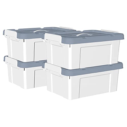 Cetomo 20L*4 Kunststoff-Aufbewahrungsbox Box mit haltbarem Deckel und Sicherheitsverschluss stapelbar und verschachtelbar 4 Stück Weiß von Cetomo