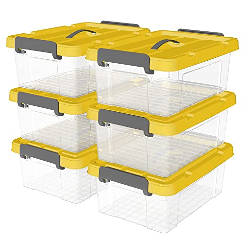 Cetomo 20L*6 Kunststoff-Aufbewahrungsbox Box transparent Behälter mit langlebigen gelben Deckel und Sicherheitsverschluss stapelbar und verschachtelt 6 Packs von Cetomo