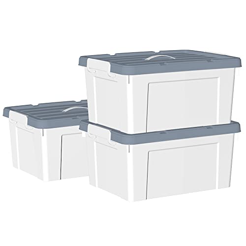 Cetomo 35L*3 Kunststoff-Aufbewahrungsbox Box mit haltbarem Deckel und Sicherheitsverschluss stapelbar und verschachtelbar 3-Packs Weiß von Cetomo