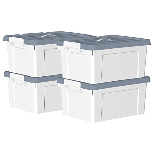 Cetomo 35L*4 Kunststoff-Aufbewahrungsbox Box mit haltbarem Deckel und Sicherheitsverschluss stapelbar und verschachtelbar 4 Stück Weiß von Cetomo