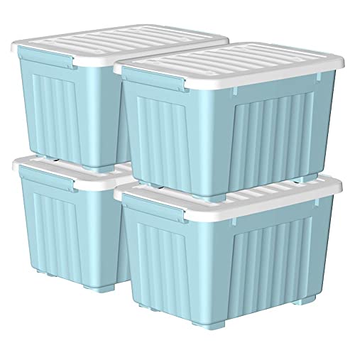 Cetomo,35L,4er-Pack, Aufbewahrungsbox mit deckel,Aufbewahrungsboxen, mit Clips, stapelbar, Wohnzimmer, Schlafzimmer.lebensmittelecht,Verschlussclips,Neumaterial Plastik-Box blau von Cetomo