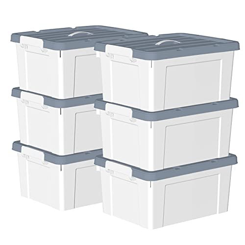 Cetomo 35L * 6 Kunststoff-Aufbewahrungsbox Box mit haltbarem Deckel und Sicherheitsverschluss stapelbar und verschachtelt 6-Packs weiß von Cetomo