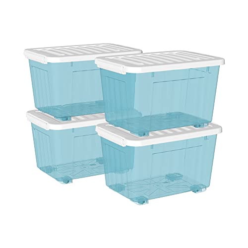 Cetomo 35L*4 Kunststoff-Aufbewahrungsbox Transparent Blau Box Behälter mit haltbarem Deckel und Sicherheitsverschluss stapelbar und verschachtelt 4-Packs mit Verschluss von Cetomo