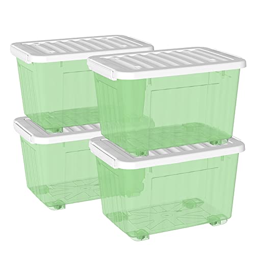 Cetomo 35L*4 Kunststoff-Aufbewahrungsbox transparent grün mit haltbarem Deckel und Sicherheitsverschluss stapelbar und verschachtelbar 4-Packs mit Verschluss von Cetomo