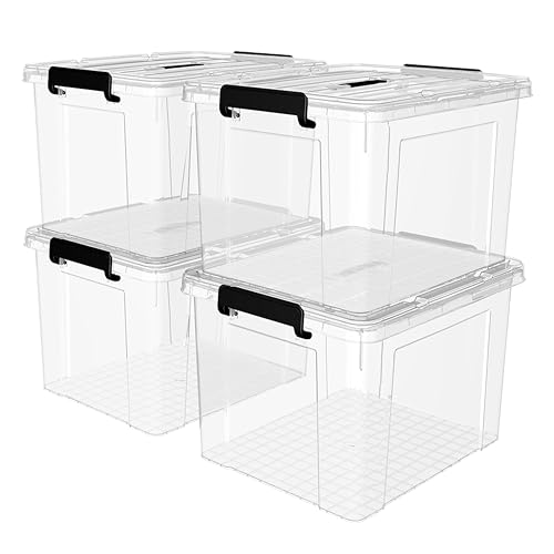 Cetomo 4 x Kunststoff-Aufbewahrungsbehälter, Aufbewahrungsbox mit Deckel, stapelbar, transparent, 95 Quart, 4 Stück von Cetomo