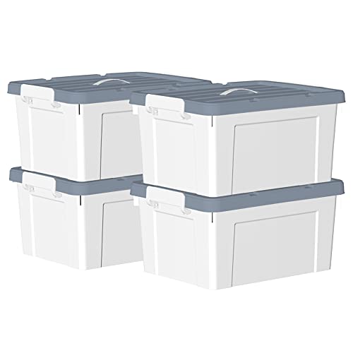 Cetomo 45L * 4 Kunststoff-Aufbewahrungsbox Box mit haltbarem Deckel und Sicherheitsverschluss stapelbar und verschachtelt 4 Stück Weiß von Cetomo