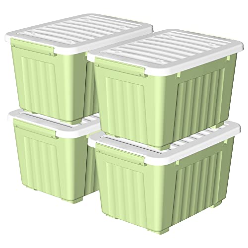 Cetomo 55 l x 4 Kunststoff-Aufbewahrungsbox, grün, Tragetasche, Organisationsbehälter mit robustem Deckel und sicheren Verriegelungsschnallen, stapelbar und stapelbar, 4 Stück, mit Schnalle von Cetomo