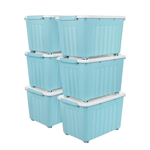 Cetomo,55L,6er-Pack, Aufbewahrungsbox mit deckel,Aufbewahrungsboxen, mit Clips, stapelbar, Wohnzimmer, Schlafzimmer.lebensmittelecht,Verschlussclips,Neumaterial Plastik-Box blau von Cetomo