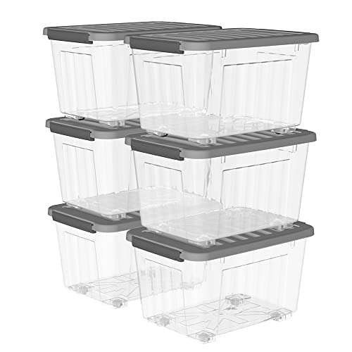 Cetomo 55L*6 Kunststoff-Aufbewahrungsbox Transparent mit langlebigen grauen Deckel und Sicherheitsverschluss stapelbar und verschachtelt 6-Packs mit Schnallen von Cetomo