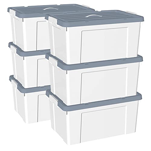 Cetomo 65L * 6 Kunststoff-Aufbewahrungsbox Box mit haltbarem Deckel und Sicherheitsverschluss stapelbar und verschachtelt 6-Packs weiß von Cetomo