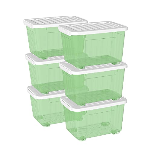 Cetomo 80L*6 Kunststoff-Aufbewahrungsbox transparent grün mit haltbarem Deckel und Sicherheitsverschluss stapelbar und verschachtelbar 6-Packs mit Verschluss von Cetomo