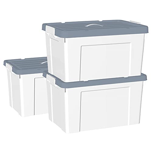 Cetomo 90L*3 Kunststoff-Aufbewahrungsbox Box mit haltbarem Deckel und Sicherheitsverschluss stapelbar und verschachtelbar 3 Stück Weiß von Cetomo