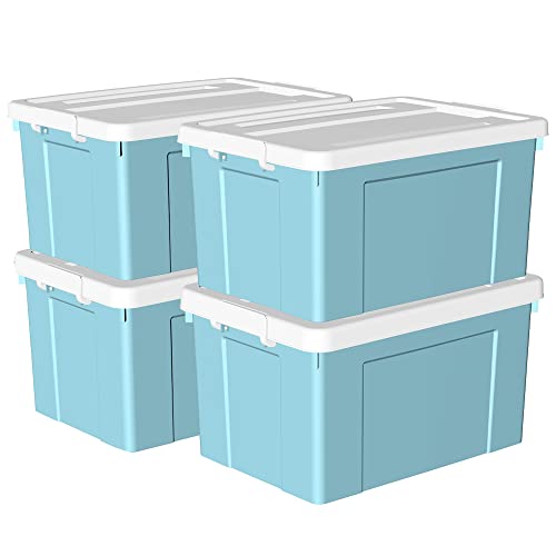 Cetomo 90 l x 4 Kunststoff-Aufbewahrungsbox, Tragetasche, Organisationsbehälter mit robustem Deckel und sicheren Verriegelungsschnallen, stapelbar und stapelbar, 4 Stück, blau mit Schnalle von Cetomo
