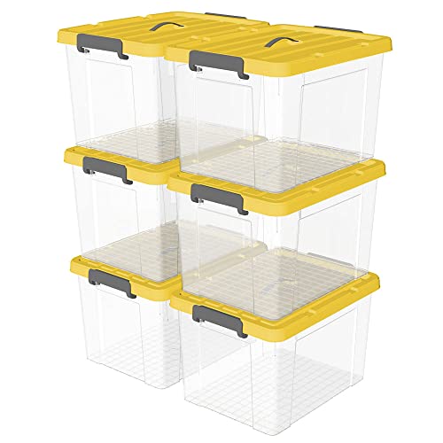 Cetomo 90L*6 Kunststoff-Aufbewahrungsbox Box transparent Behälter mit langlebigen gelben Deckel und Sicherheitsverschluss stapelbar und verschachtelt 6 Stück von Cetomo