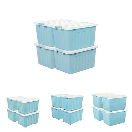 Cetomo Aufbewahrungsboxen mit Deckeln, Kunststoff-Aufbewahrungsbox mit Rollen, Kunststoffbox, Ordnungsboxen für Zuhause und Büro, BPA-frei, Nestbar, Stapelbar, Blau,15L+35L+55L+80L-16 Stück von Cetomo