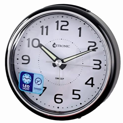 Cetronic Schwarzer Wecker mit Progressiver Alarmfunktion, beleuchteter Taste, Schlummerfunktion (Snooze), Displaybeleuchtung von Cetronic