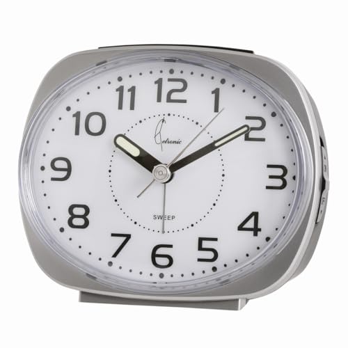Cetronic Wecker Silber mit Progressiven Alarmfunktionen, leises Uhrwerk, Leuchtzeiger, Schlummerfunktion (Snooze), Blinkalarm von Cetronic